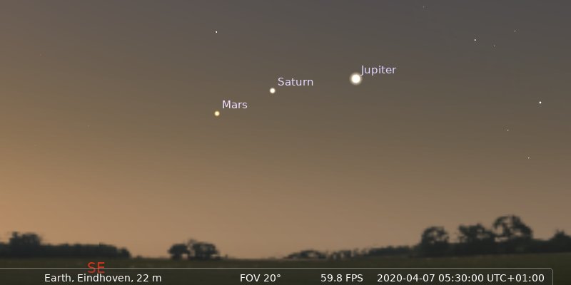 Stellarium rendering of SE horizon at dawn